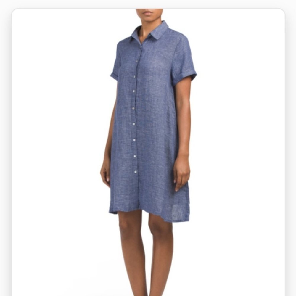 Tahari Linen Chambray Shirt Dress